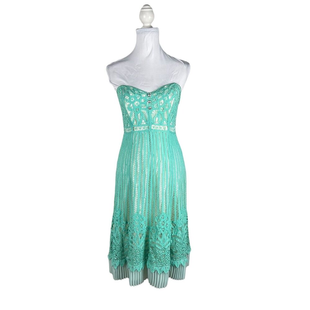 Vtg Y2K Betsey Johnson Black Label Corset Dress Lace Pleats Fairy Teal Size S
